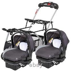 Poussette double universelle Baby Trend avec 2 sièges auto pour jumeaux, combo de voyage.