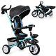 Poussette Tricycle Pour Enfants 6 En 1 Avec Jouet Amovible Et Auvent Bleu