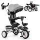 Poussette Tricycle Pour Enfants 6-en-1 Avec Jouet Amovible Et Auvent Gris