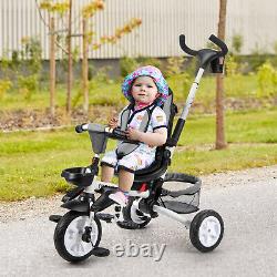 Poussette tricycle pour enfants 6-en-1 avec jouet amovible et auvent gris