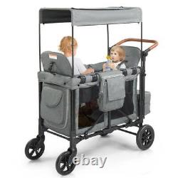 Poussette wagon pour 2 enfants comprenant une capote, un organiseur pour les parents et une poignée réglable