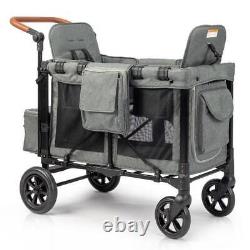 Poussette wagon pour 2 enfants comprenant une capote, un organiseur pour les parents et une poignée réglable