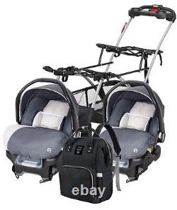 Système de voyage pour jumeaux Baby Trend avec cadre de poussette double et 2 sièges d'auto sac