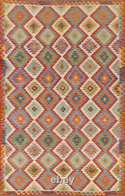 Tapis Kilim Kelim à double face en laine tissée à plat de 7x10 pieds