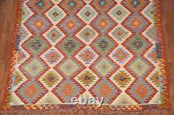 Tapis Kilim Kelim à double face en laine tissée à plat de 7x10 pieds