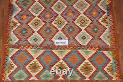 Tapis Kilim Kelim à double face en laine tissée à plat de 7x10 pieds